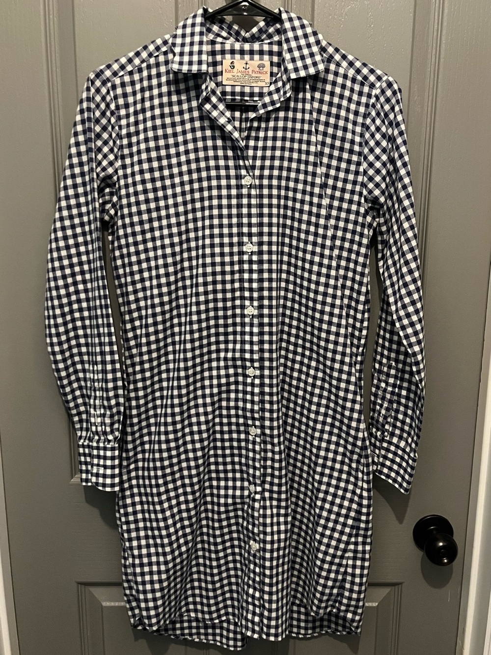 Kiel James Patrick Navy and White Gingham Shirt with Nautical Label